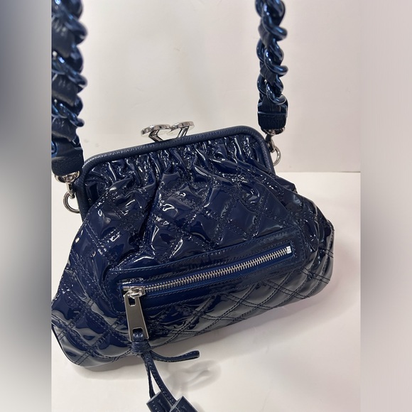 Marc Jacob’s Quilted Small  Stam Bag Chain Strap Satchel Blue Patent Leather NWT - Picture 1 of 15